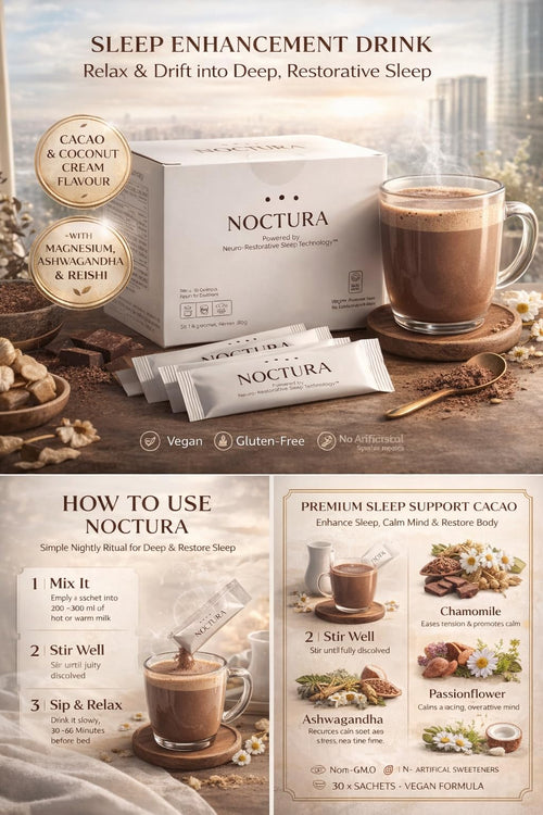 Noctura Night-Time Cacao Drink – Botanical Cocoa Blend with Magnesium & Chamomile – 30 Servings